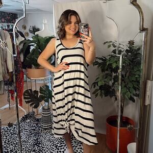 The Great Stripe Scoop Neck Racerback Midi Dress Black White Size 0